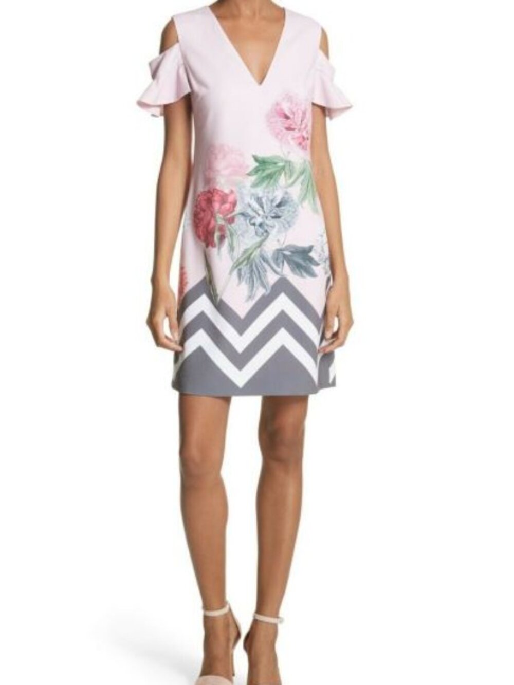 Ted Baker Jareye Palace Gardens Cold Shoulder Floral Tunic Dress Size TB 1